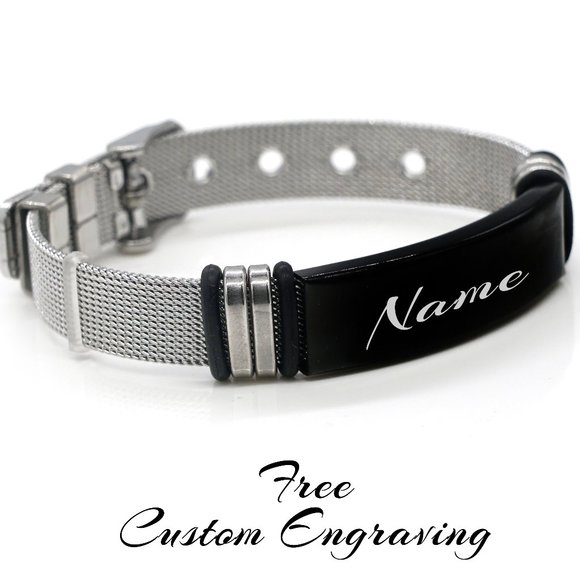 My Bead Emporium Other - Mens silver band with black name plate.
